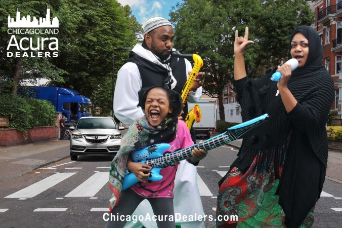 muslim family rocks out, chicagoland acura dealers green screen photo promo at lit fest chicago
