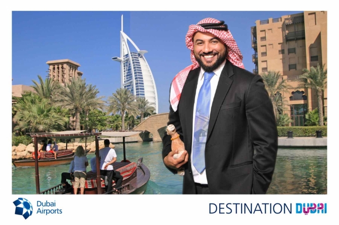 Free green screen picture printed onsite and turned into a postcard, photo activation for Dubai Airports at McCormick Place, Chicago