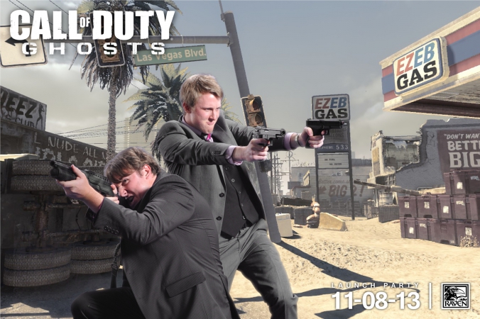 maverick shooters pose in green screen game launch photo activity for Call of Duty GHOSTS