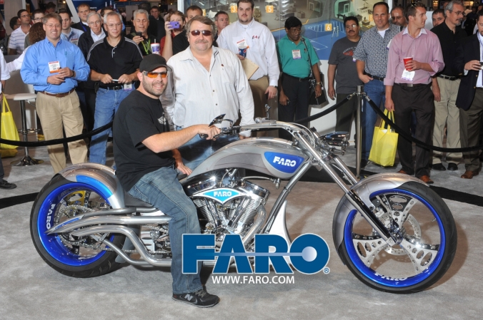 Orange County Choppers Paul Jr poses with his FARO motorcycle and fans, Quality Expo Chicago McCormick Place September 20 to 22, onsite photo printing by FAB PHOTO