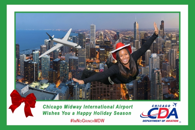 Chicago Department of Aviation sponsored Holiday green screen photo activity with onsite printing and instant social media
