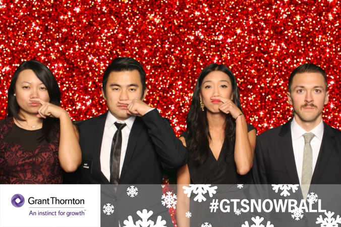 Grant Thornton logo branded photo, holiday party green screen photobooth with onsite printing and social media.