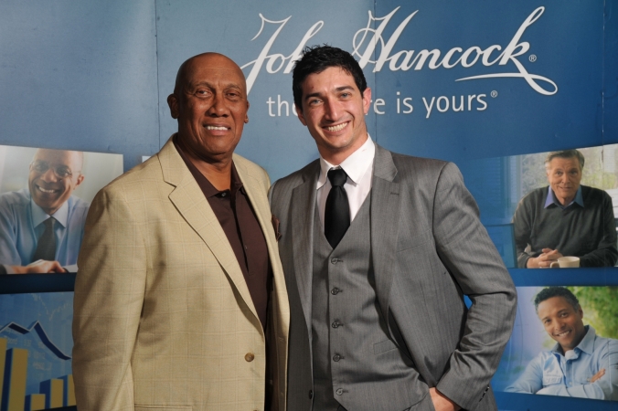 mr cub ernie banks poses with fans at the John Hancock booth during the Morning Star conference, chicago