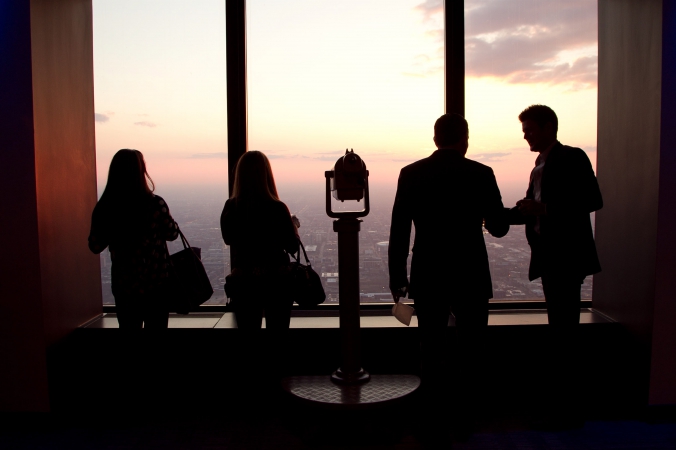 beautiful sunset silhouette, private corporate event photography, downtown chicago