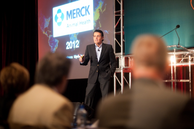 speaker interacts with audience, merck activyl, product launch, rosemont convention center