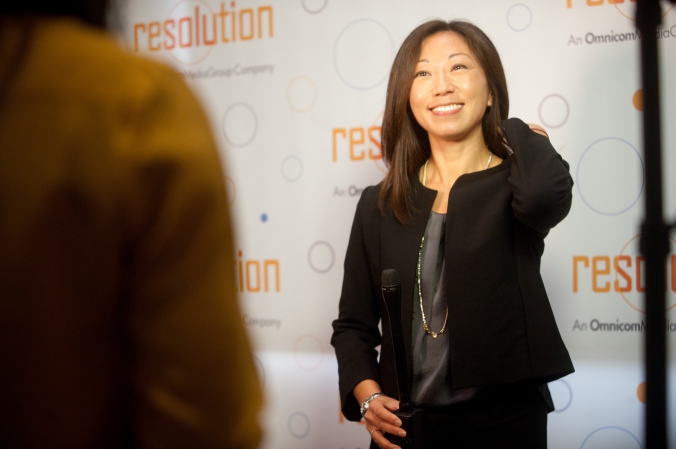 conference attendee interviewed on step repeat at corporate event, chicago field museum