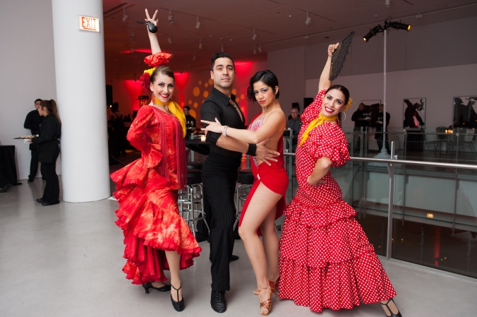 Flamenco dancers strike a pose before they perform at Grant Thorntons annual holiday party