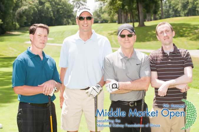 group poses for golf photo, printed on location, middle market open, national kidney foundation illinois annual fundraising golf event, Olympia Fields Country Club