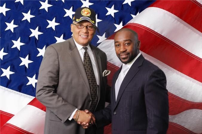 green screen photo of veteran and keynote speaker at grand opening, VA freedoms path apartments, Hines VA Hospital, Illinois