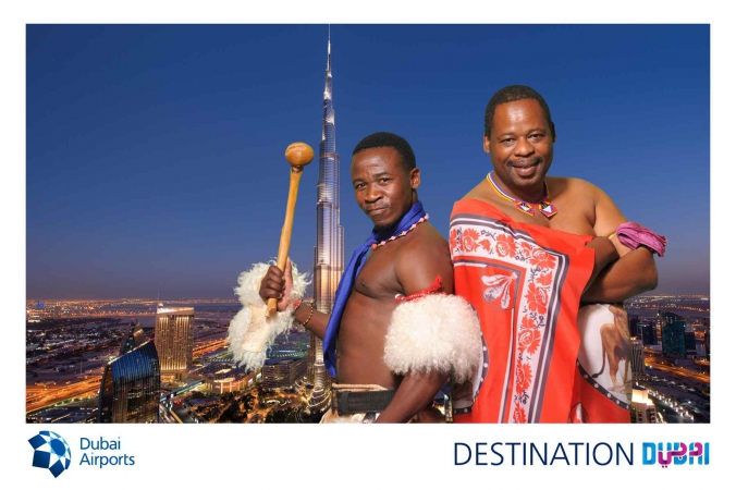 green screen photo puts swasiland warriors into dubai skyline, world routes conference, mccormick place, chicago