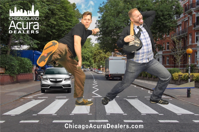 karate kick behind back guitar solo at acura abbey road themed green screen photo booth, lit fest chicago