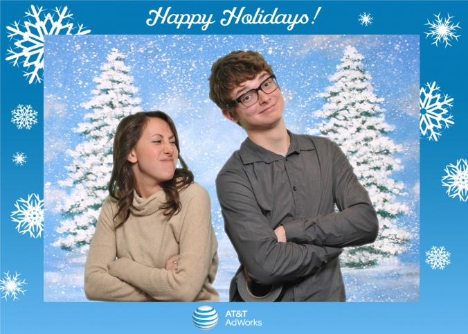 happy holidays green screen photography at at&t event, 5x7 photo printed onsite