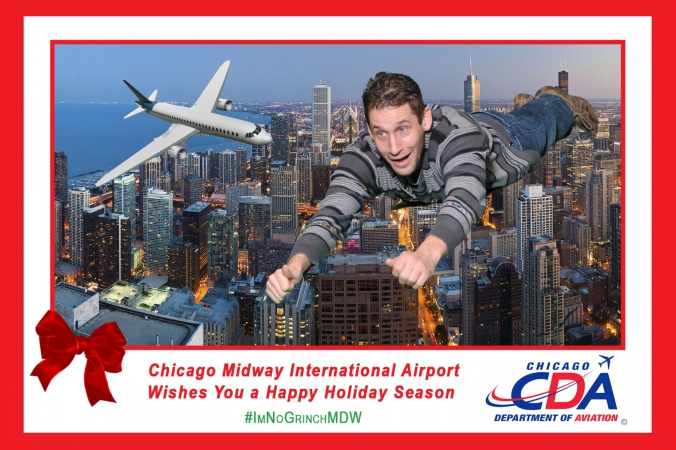 logo branded photo activity 2014 holidays, chicago midway airport with green screen, onsite prinitng, and instant social media