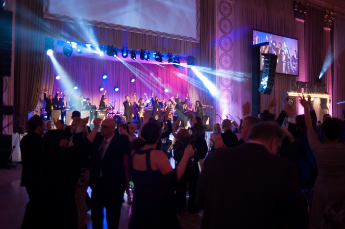 guests dancing at huge 75 year anniversary party union station chicago, party photography by fab photo